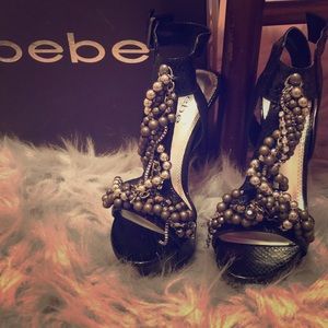bebe size 6 shoes glam black platform heels
